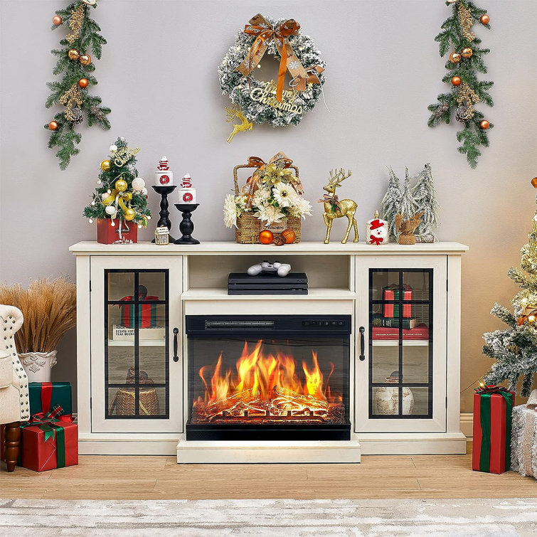 White tv unit on sale with fireplace